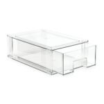 Transparent pull-out drawer organizer bin with stackable design,