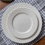 coral dinnerware set, porcelain plate set, embossed plates