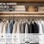 Set of 5 slim non-slip dip-coated metal clothes hangers in black and grey, size 40 x 19 cm for closet organization.