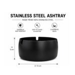 Black stainless steel ashtray with 3 cigarette rests,