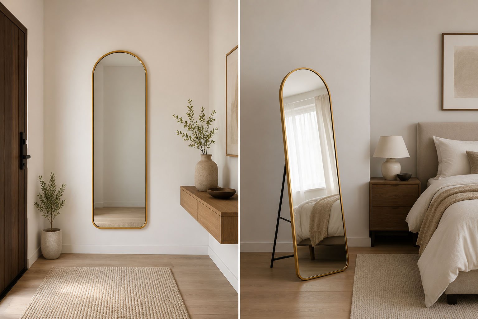 Gold Arched Full-Length Floor Mirror With Metal Stand 50X156 cm