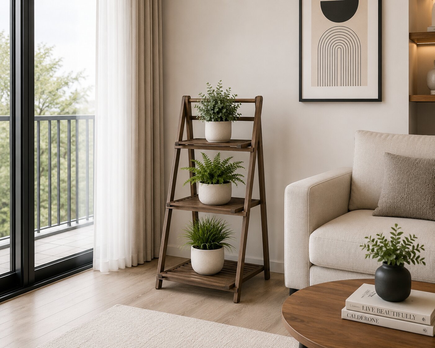 3 Tier Foldable Wood Plant Stand Display Shelf