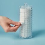diamond acrylic cotton dispenser set for cotton pads, buds, and balls with clear lids and transparent design.