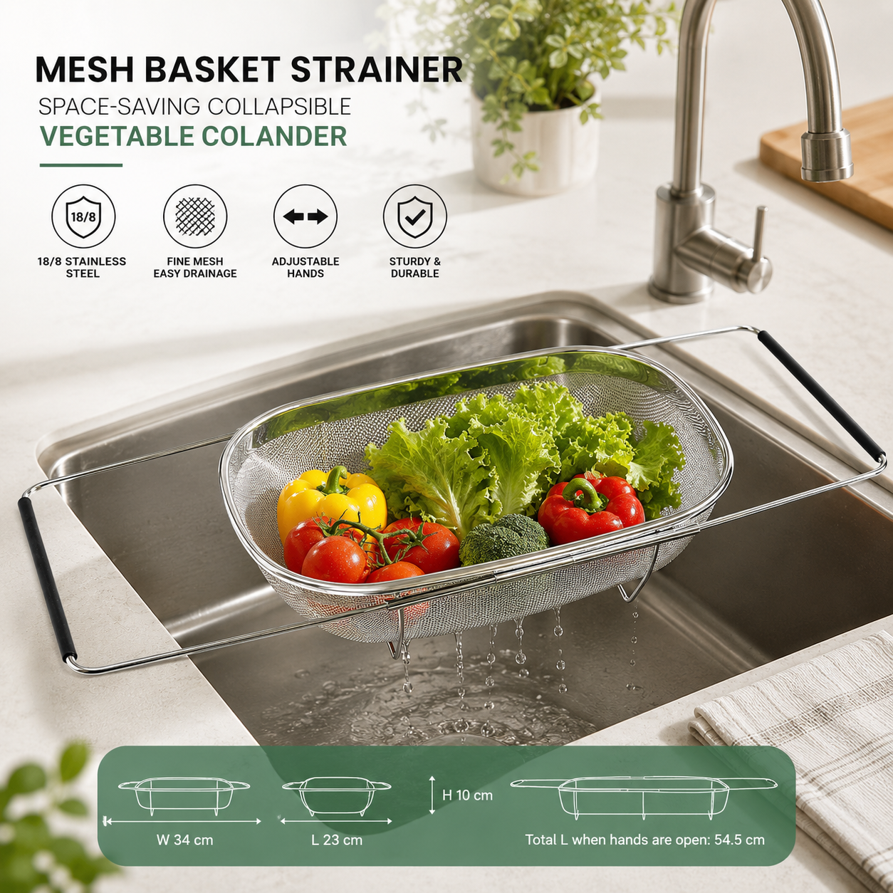 Stainless Steel Sink Colander 34x23 cm