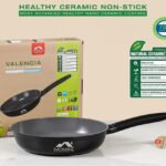 MOMAZ Valencia 28 cm ceramic non-stick frypan with induction base and nano ceramic coating in black finish.