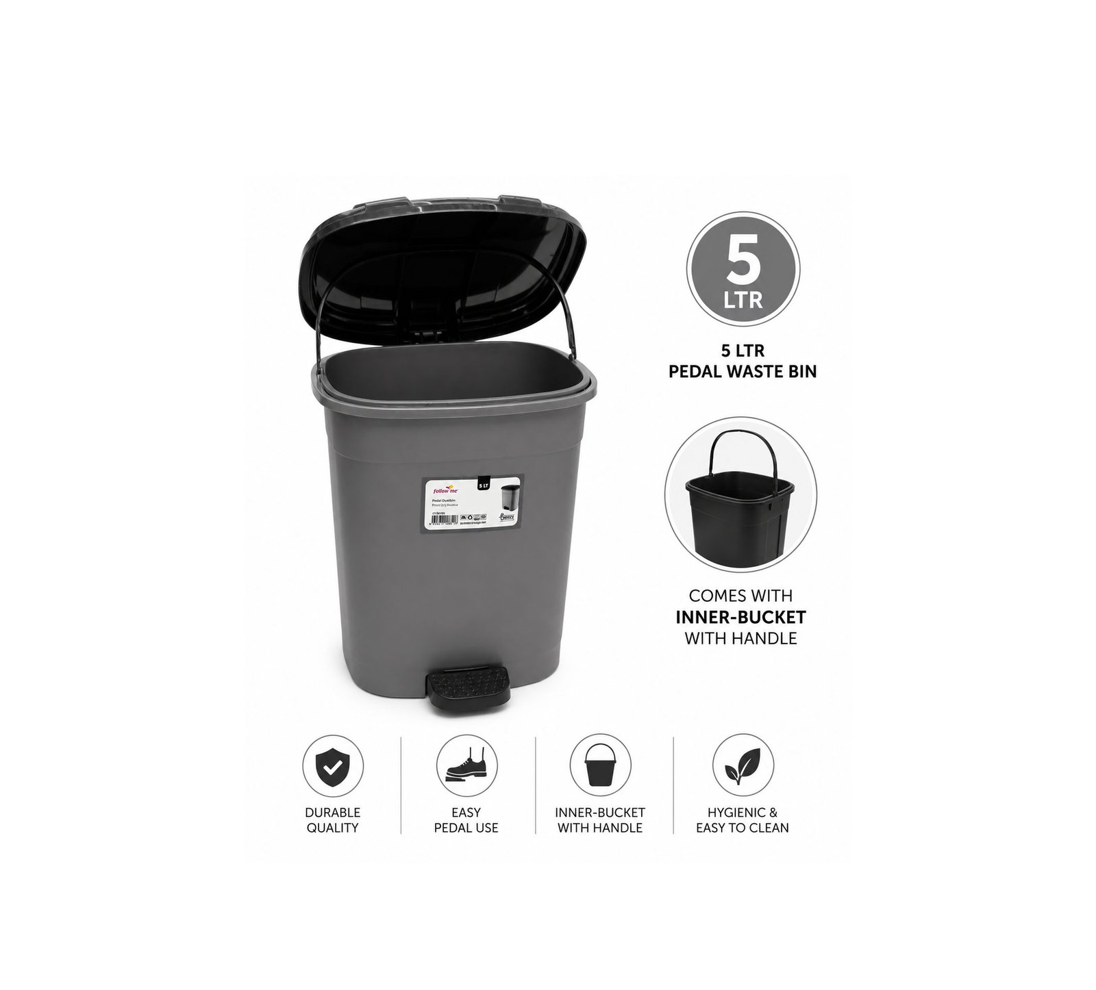 5L Pedal Wastebin with Removable Inner Bucket