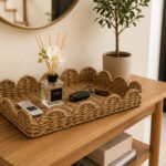 Decorative Straw Rectangular Serving Tray 35 cm