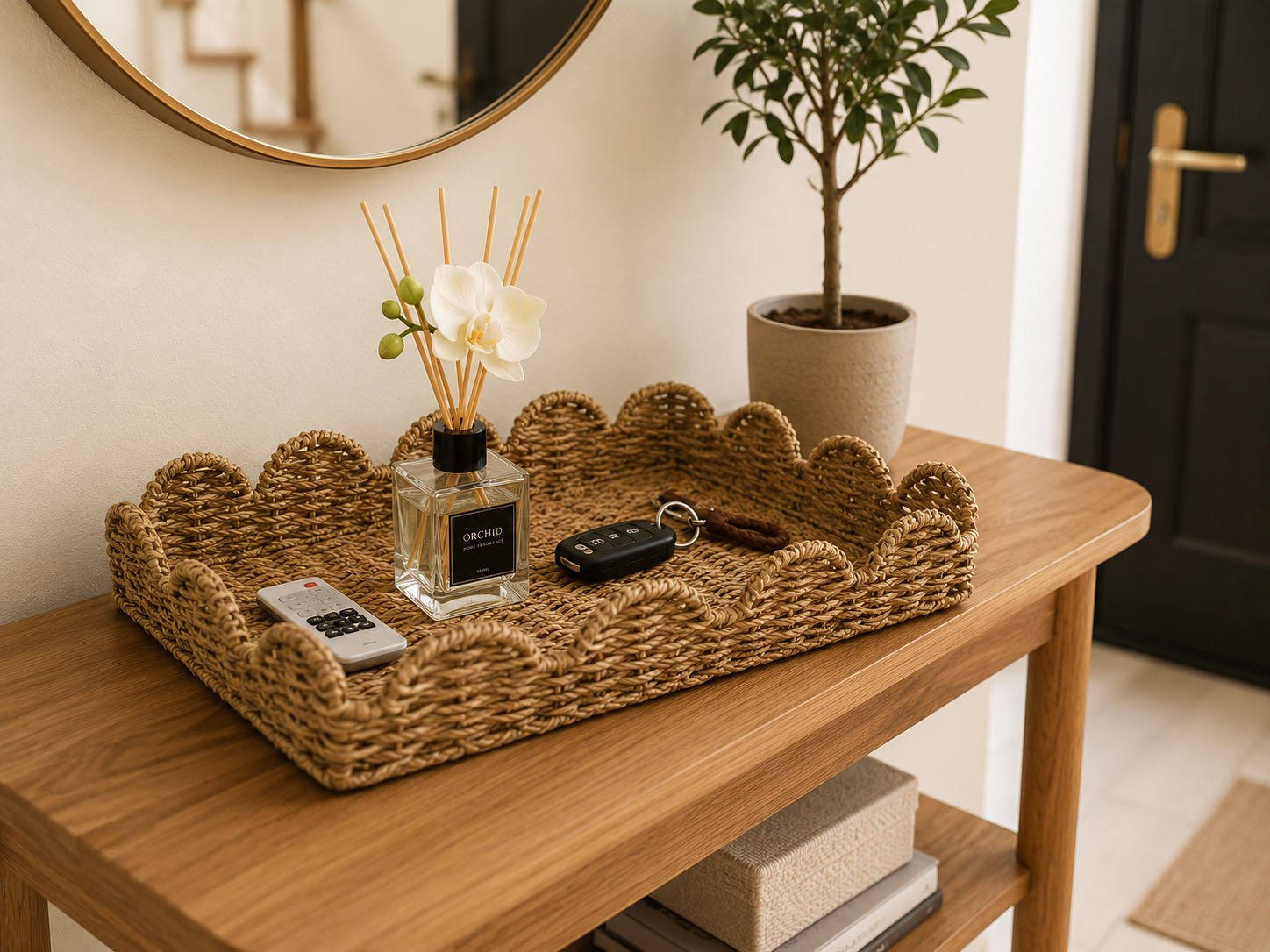 Decorative Straw Rectangular Serving Tray 35 cm