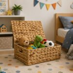 natural water hyacinth storage basket with lid and side handles 36 cm