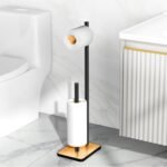 Bamboo Freestanding Toilet Roll Holder with Storage