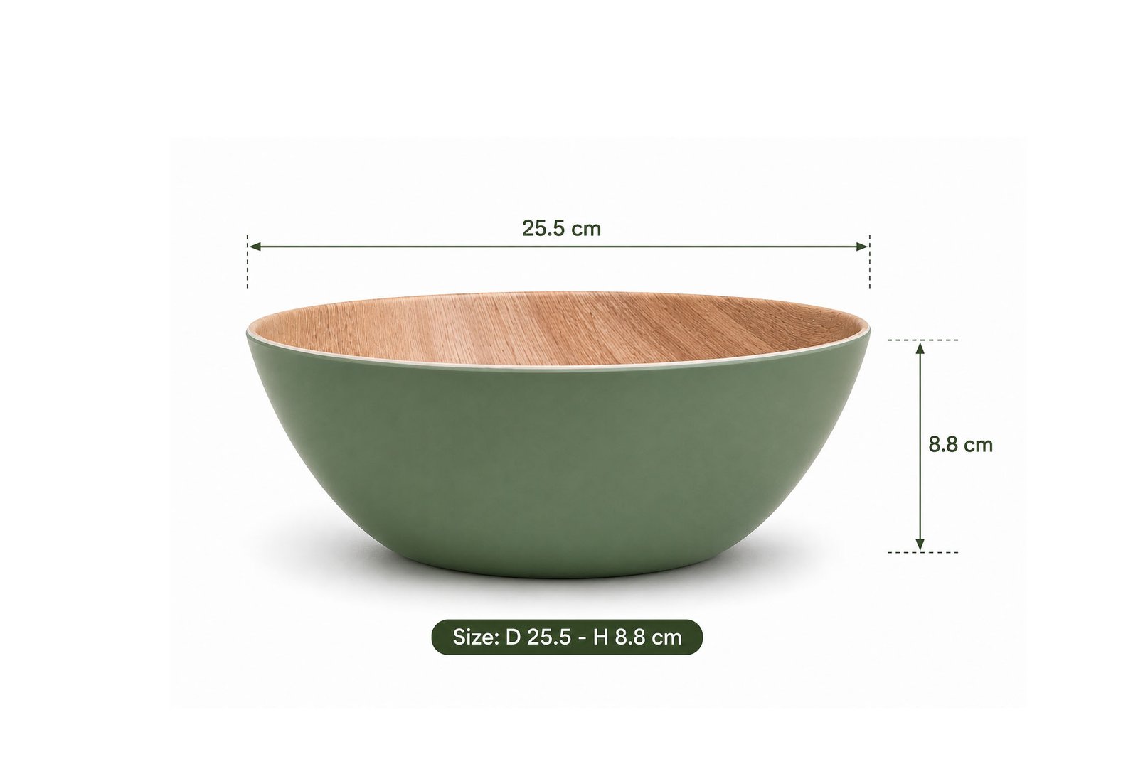 Melamine 25cm Serving Bowl Wood Design Green