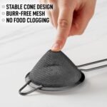 conical fine mesh strainer with long handle for tea, cocktails, baking, sauces, and kitchen filtering.