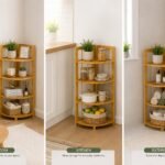 4 tier corner shelf stand for plants, books, storage, and home décor.
