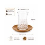 Set 6 Pcs Clear Glass Turkish Cups with Ceramic Saucers