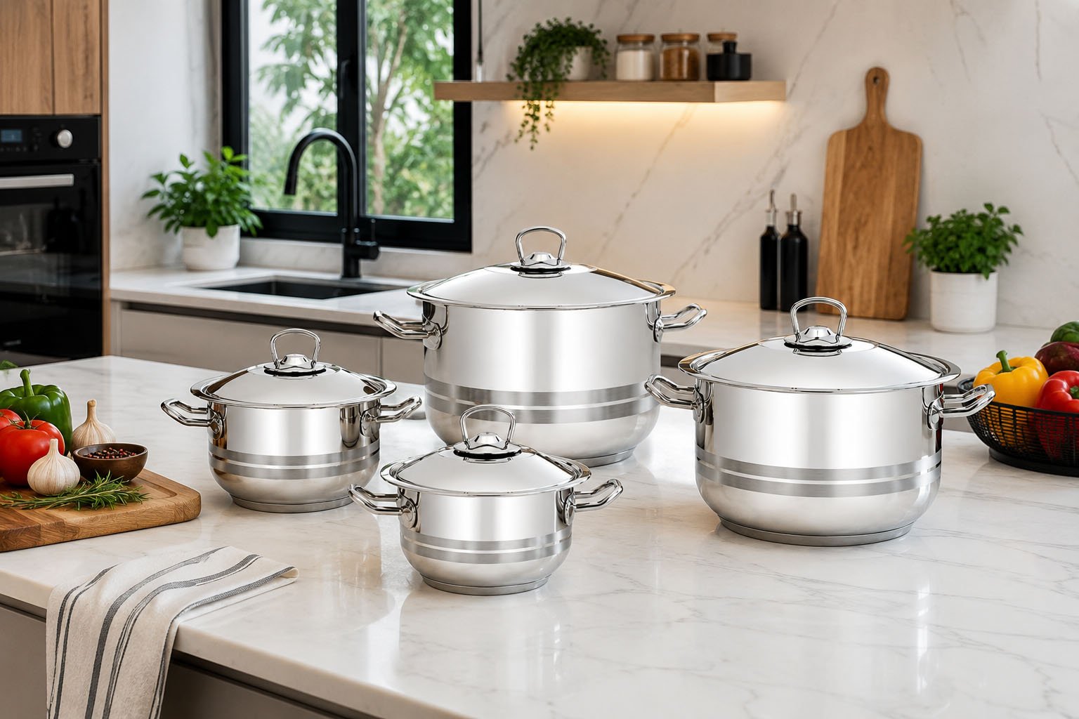 Stainless Steel Cookware Set 4 PCS With Lids