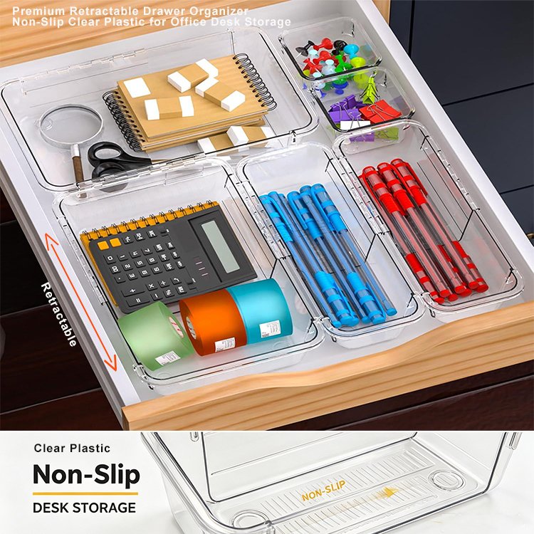 acrylic expandable drawer organizer with non-slip bottom