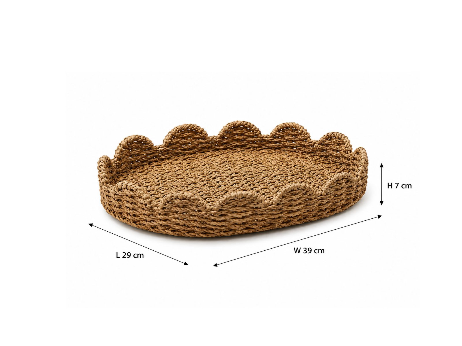 oval serving tray 39 cm with scalloped edge for serving coffee, tea, breakfast, snacks, and home décor display.