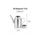 11 oz oil dispenser with precision pouring spout and ergonomic handle for oil, vinegar, and soy sauce.