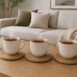 Set of 6 natural woven straw coasters 10 cm heat resistant table protectors for mugs cups and glasses in Lebanon.