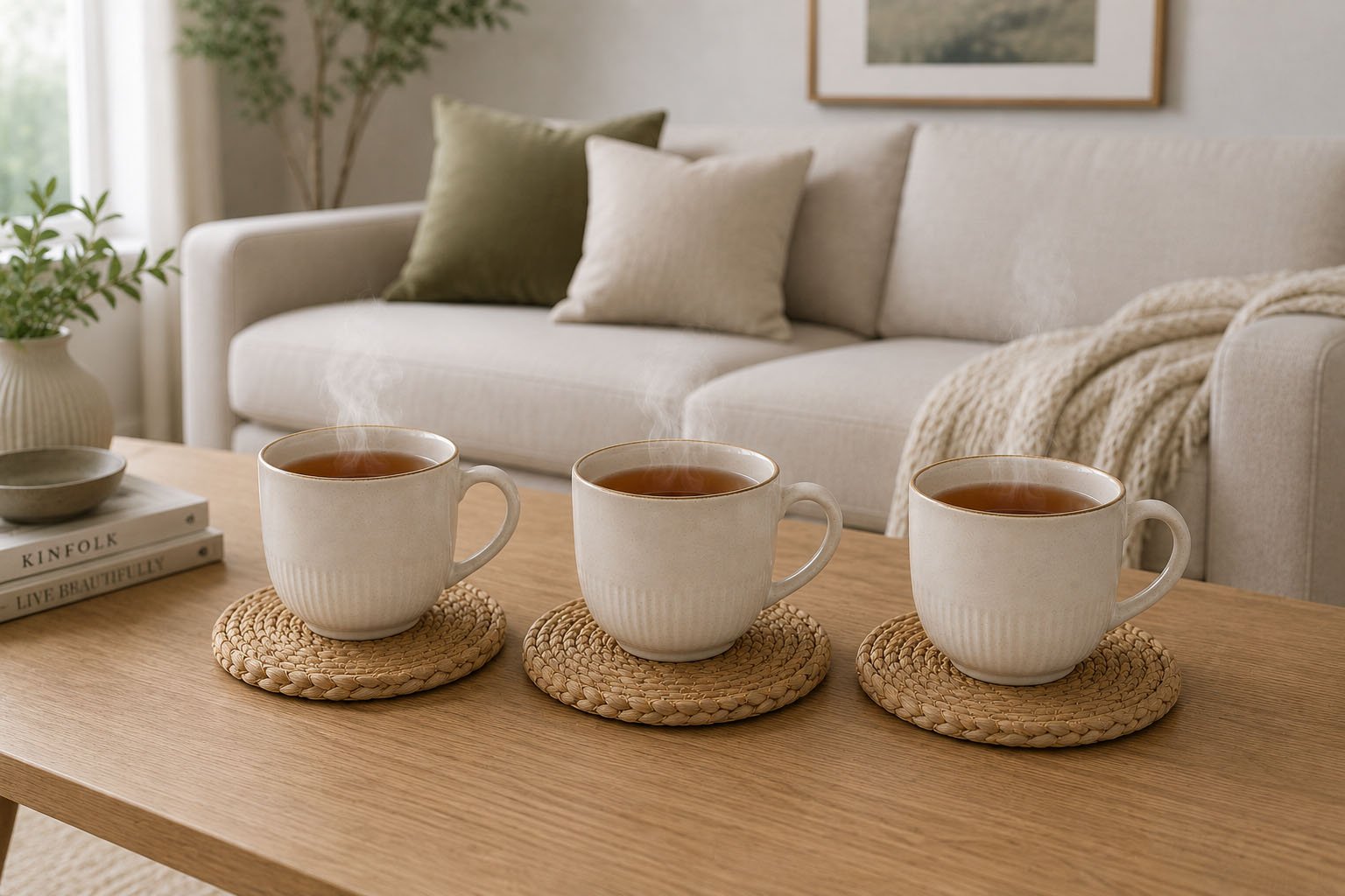 Set of 6 natural woven straw coasters 10 cm heat resistant table protectors for mugs cups and glasses in Lebanon.