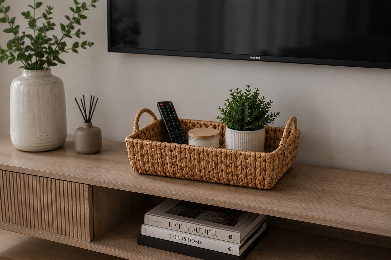 Decorative Water Hyacinth Display Basket 35cm With Handles