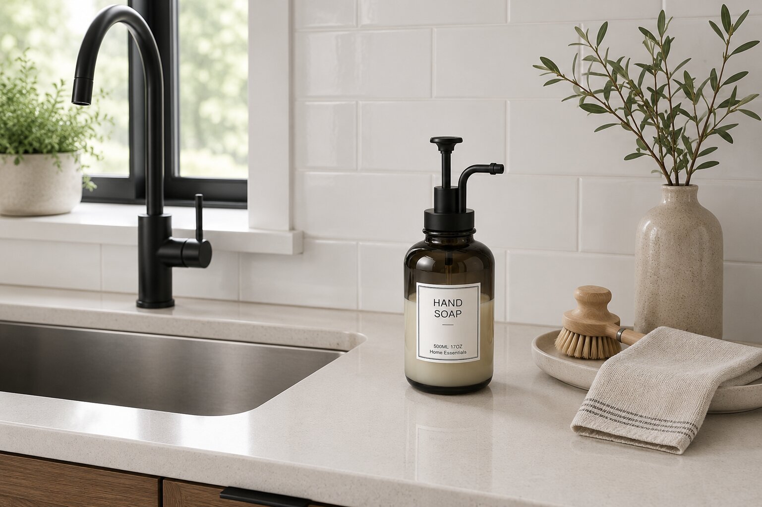 500ml Glass Soap Dispenser with Black Pump