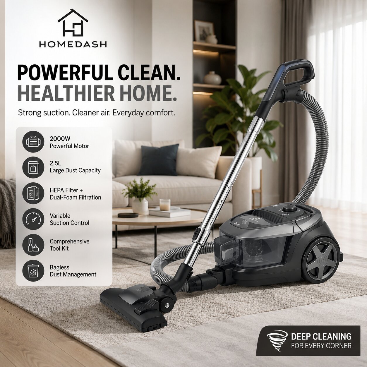 DustHub 2000W Bagless Vacuum Cleaner 2.5L Dorsch