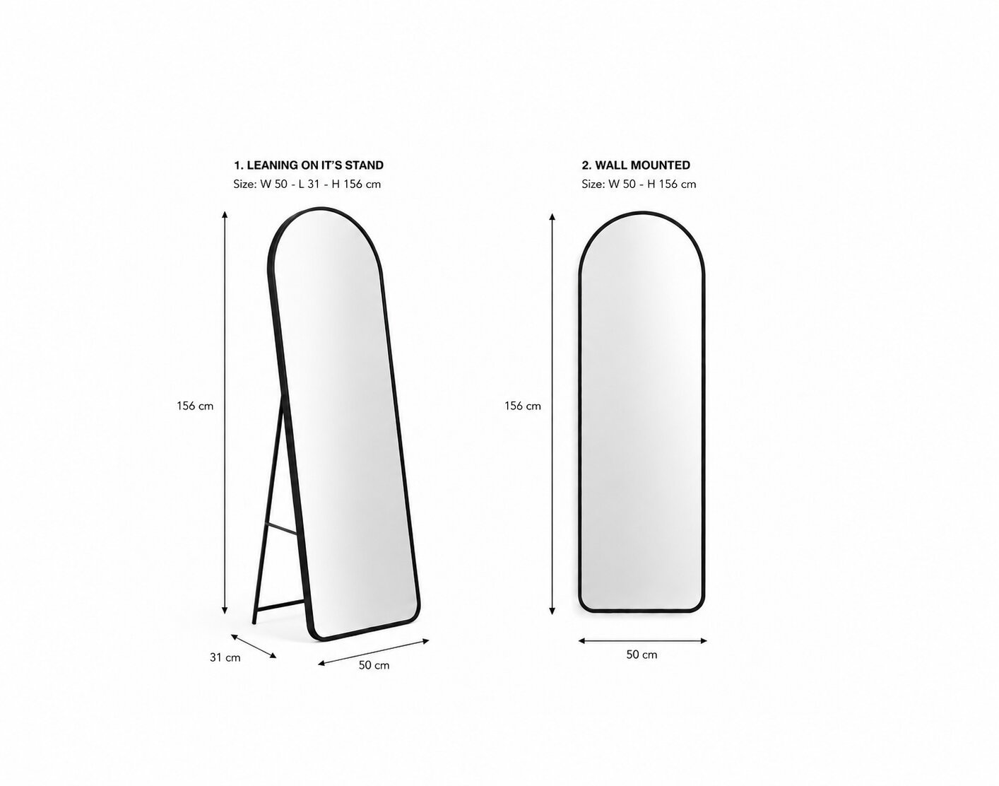 Arched Full-Length Floor Mirror With Metal Stand 50X156 cm