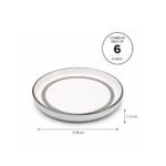 White high-edge ceramic plate with silver trim and silver leaf pattern, pack of 6 plates, size 19 cm diameter.