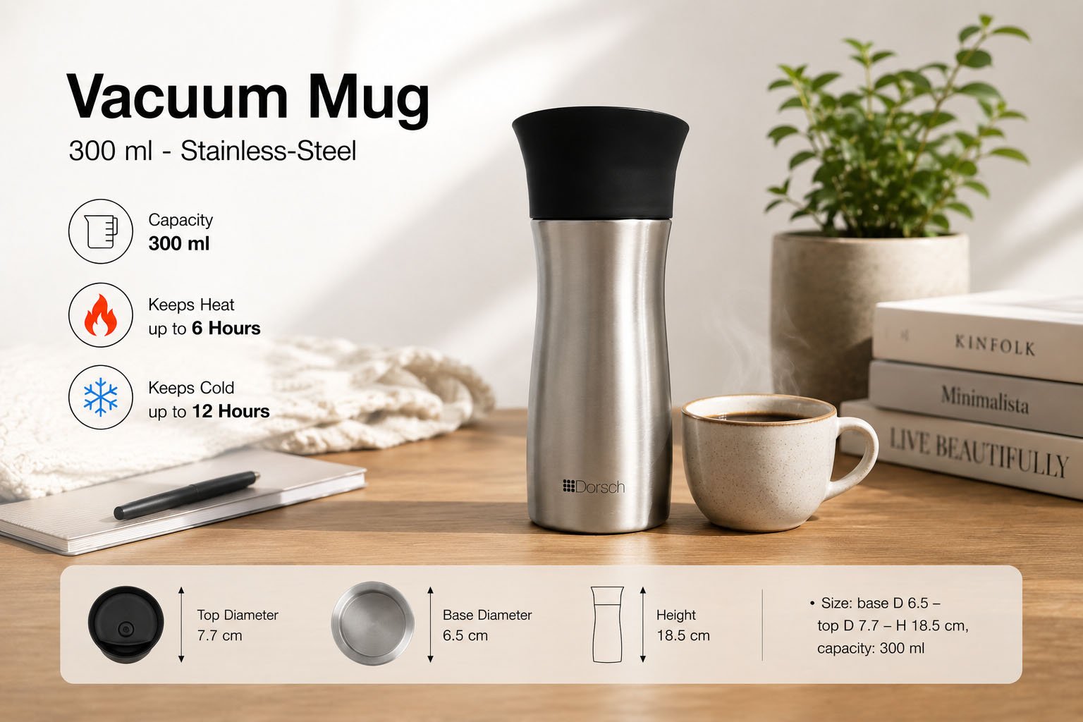 Dorsch Vacuum Mug 300ml Stainless Steel Travel Mug
