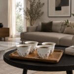 White ceramic coffee cup set with spring floral design