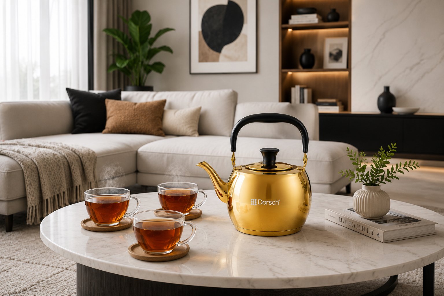 Dorsch 1.5L Stainless Steel Tea Kettle polished gold