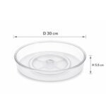 Transparent rotating 360° plastic organizer tray with anti-slip feet for kitchen pantry and bathroom storage.