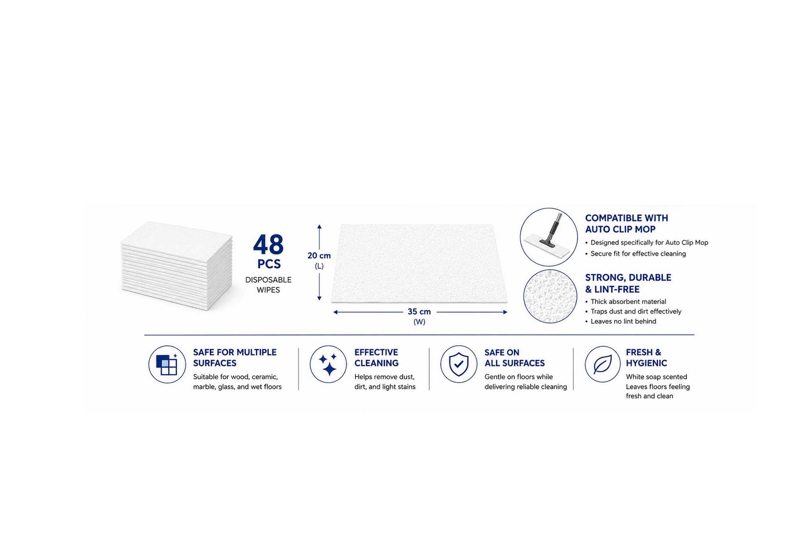 Disposable Floor Cleaning Wipes 48 Pieces