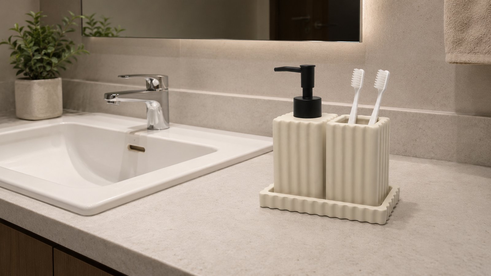 Modern Fluted Ceramic Bathroom Set 3 Pieces