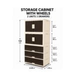 Storage Cabinet With Wheels 2 Units 3 Drawers Foldable