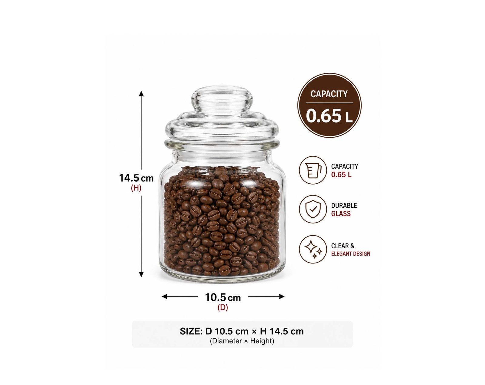 Glass Jar 0.65L With Airtight Glass Lid