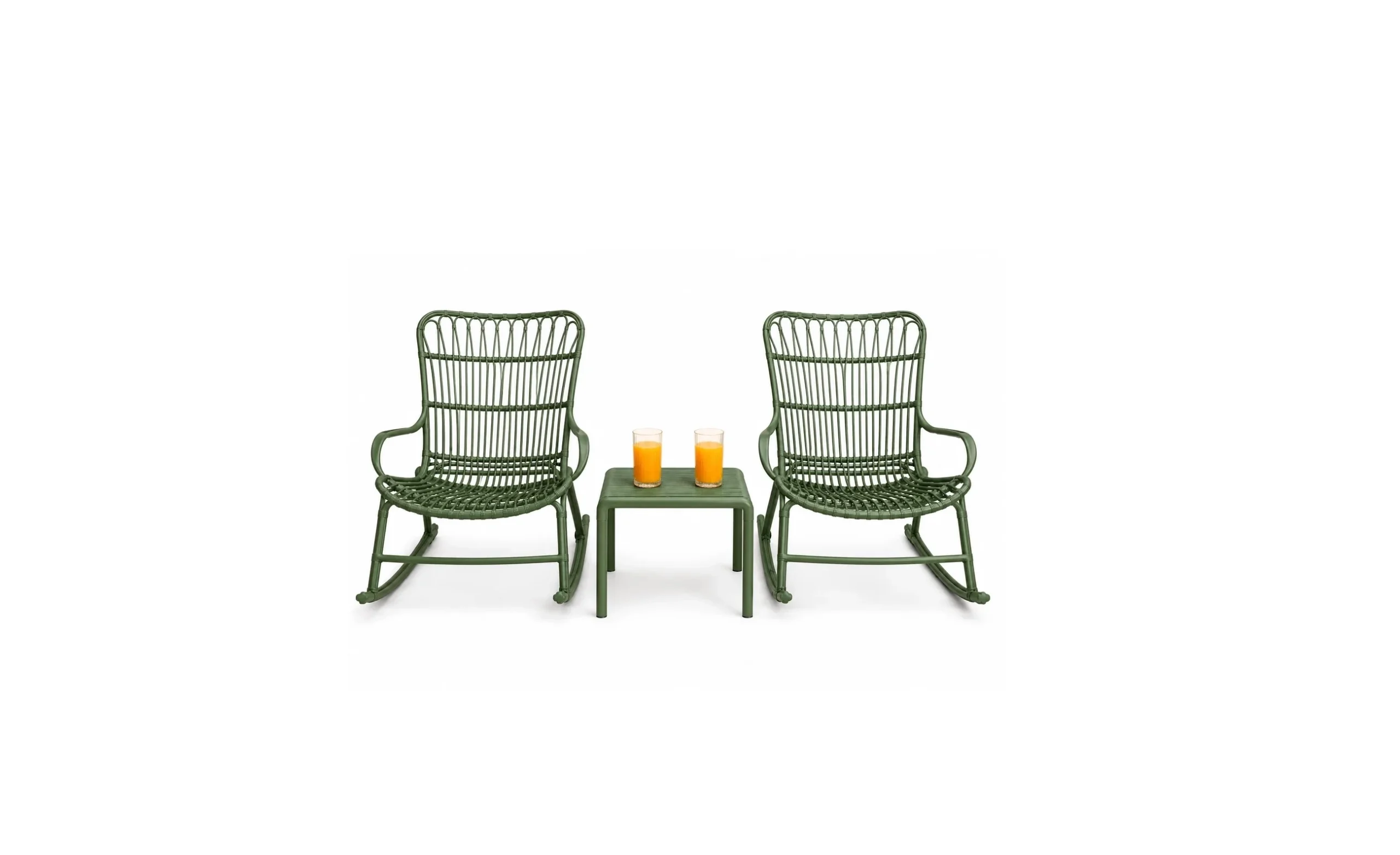 OUTDOOR ROCKING CHAIRS & TABLE SET - GREEN