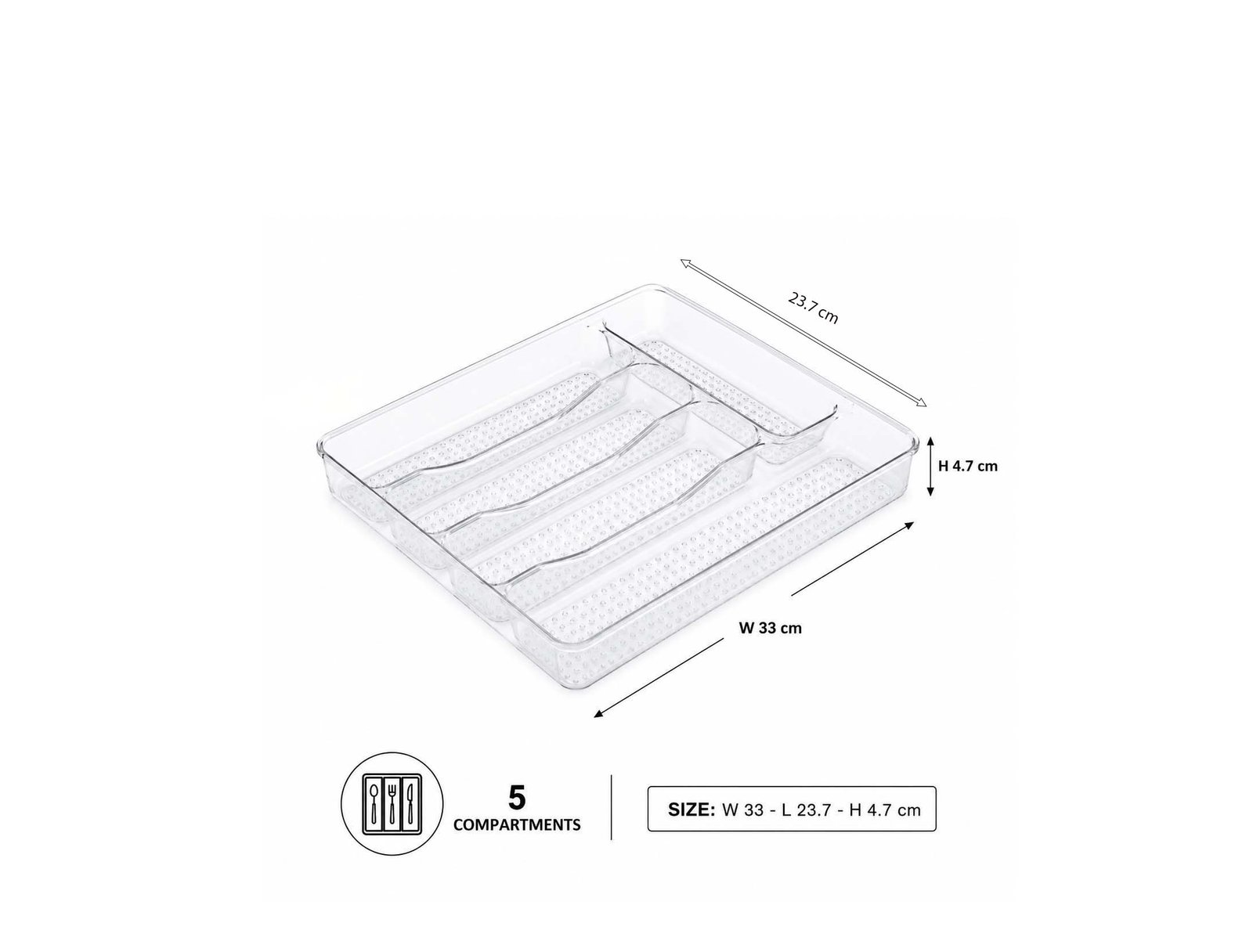 Clear Drawer Organizer 5 Compartment Plexi Tray