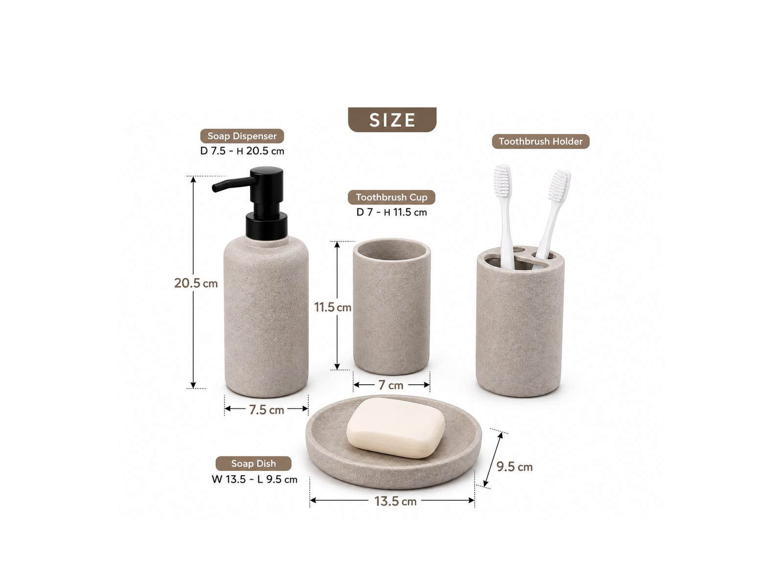 Modern Speckled Cement Bathroom Set 4 PCS