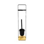black bamboo bathroom toilet stand with integrated toilet paper holder and toilet brush