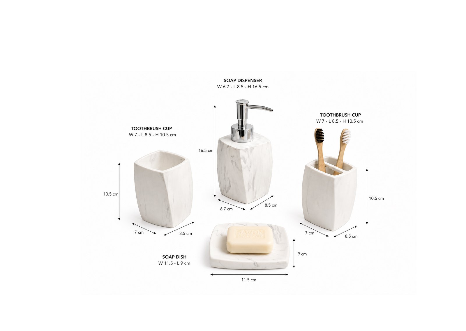 Resin Bathroom Countertop Set White Grey