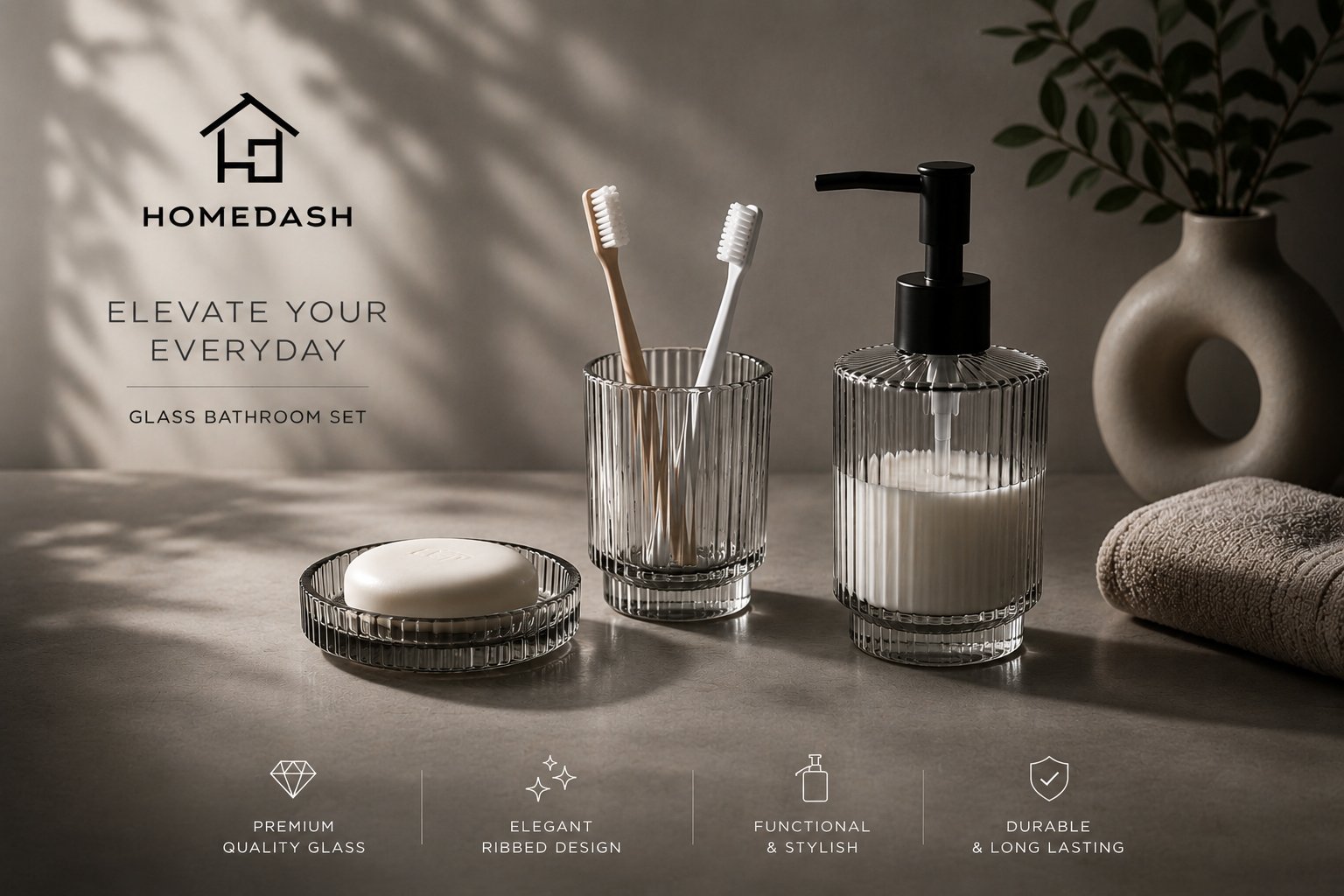 Modern Smoky Glass Bathroom Set 3 PCS