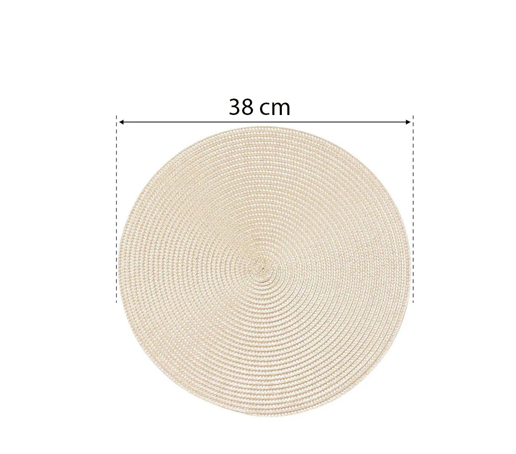 braided woven table placemat 38 cm, washable non-slip dining mat available in beige and grey.