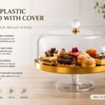Elevated Cake Stand With Cover Gold Rim 28.5cm