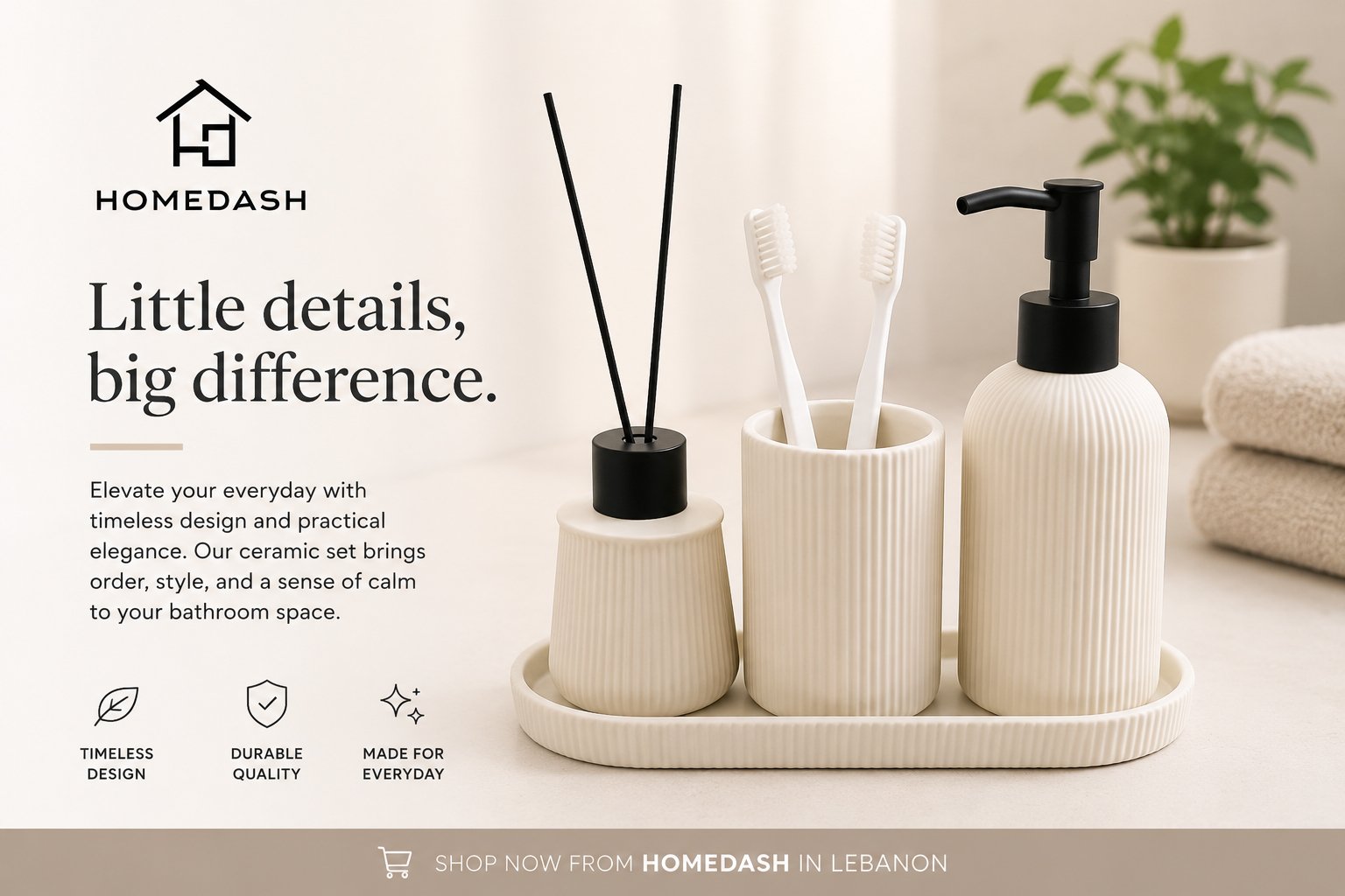 Luxury Ribbed Ceramic Bathroom Set 4 PCS White
