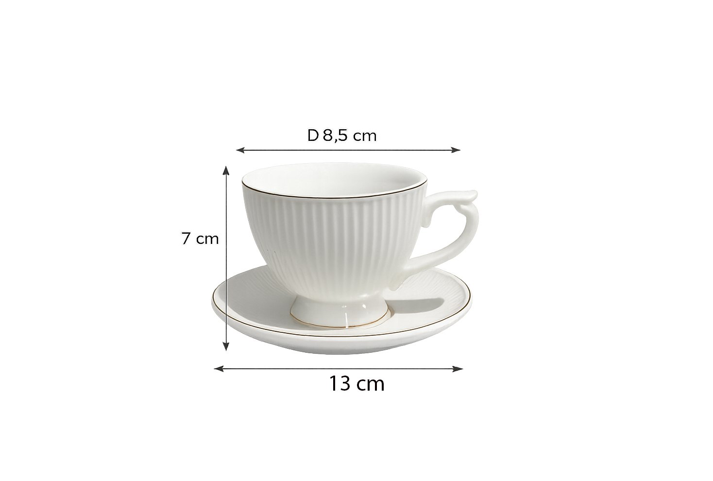 Ceramic Tea Cup Set 12 PCS White Gold Rim