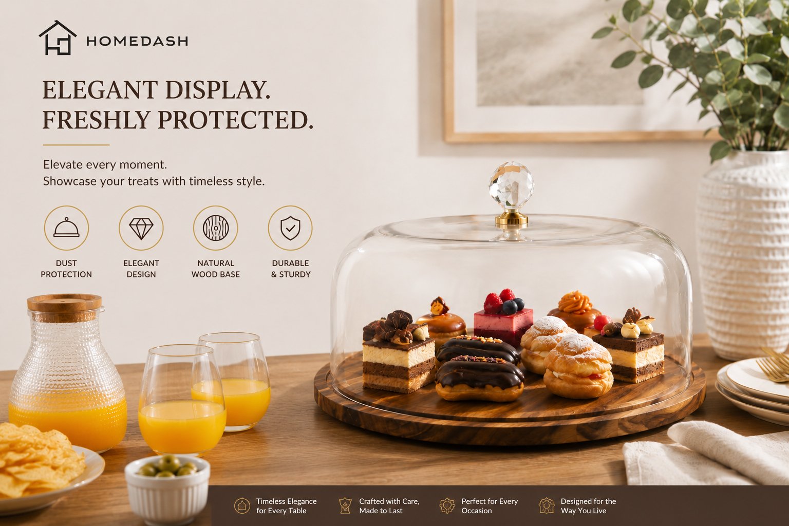 Wooden Base Cake Stand with Clear Cover