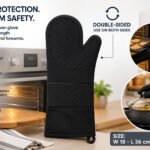 Black extra-long silicone oven glove with double-sided non-slip grip