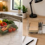 plastic storage basket with built-in handles for refrigerator